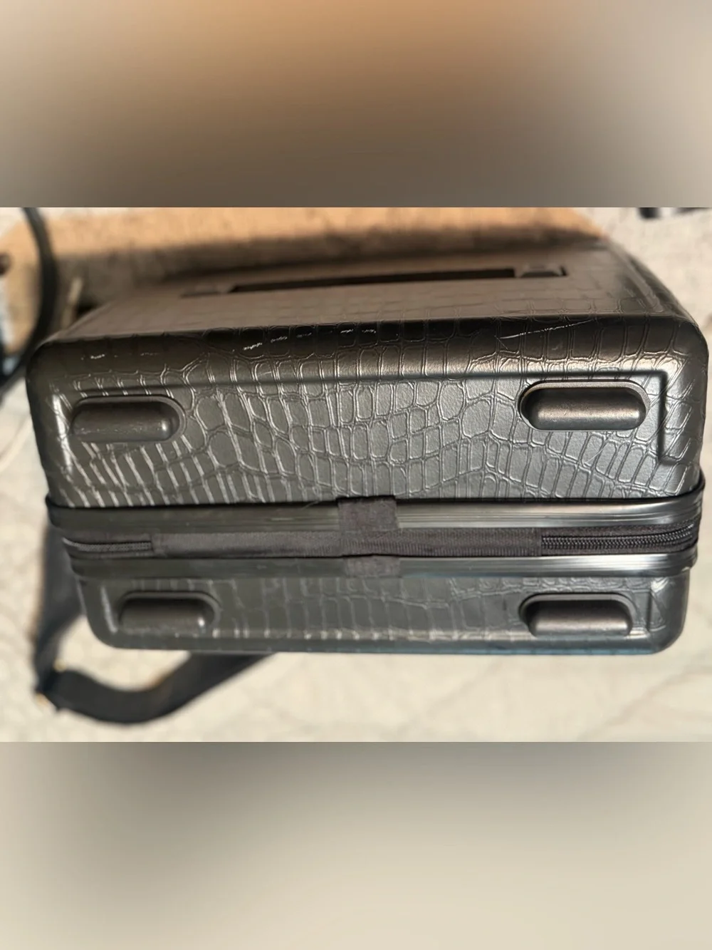 CALPAK TRNK Black Croc-Embossed Structured Vanity Case